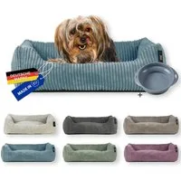 Rohrschneider Tierbett Hundebett Cord für kleine Hunde mit waschbarem Bezug inkl. Futternapf, antiruschbeschichtete Unterseite