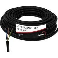 siwitec NYY-Kabel, NYY-J 3 x 1,5 mm2, 50 m Kabelring, Installationskabel, Mant Erdkabel, (5000 cm)