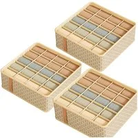 SURFOU Aufbewahrungsbox 20-Fach Schubladen Organizer aus Stoff – Beige, 32x32x11 cm (Kleiderschrank Organizer mit 20 Fächern aus Stoff – faltbare Aufbewahrungsbox für Socken, Unterwäsche, Accessoires und Kleidung, 32 x 32 x 11 cm, 3 St)