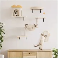 Yaheetech Katzen-Kletterwand Katzenmöbel-Set 4 teilig, mit Katzenhöhle & Katzenliege & Plattformen & Katzenkorb