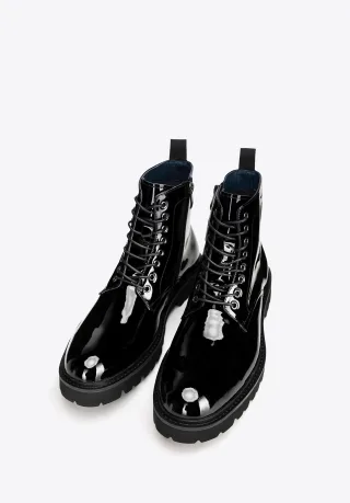 Wittchen Herren-Kampfstiefel aus Lackleder, schwarz