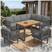 Flieks Gartenlounge-Set, 8-Sitzer Gartenmöbel Seilgeflecht, Ecksofa mit 2 Sesseln & Tisch