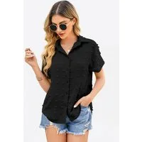 Imily Bela Blusenshirt Damen Kurzarm Casual Oberteil (Packung, 1-tlg., 1per-Pack) mit Textur-Punkten und Hemdkragen
