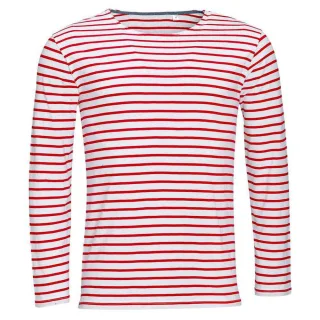 SOLS - "Marine" T-Shirt für Herren Langärmlig (Weiß/Rot)