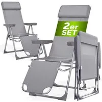 Casaria Gartenstuhl (2 St), 2er Set Hochlehner 6fach Verstellbar Liegefunktion Alu Klappbar Grau