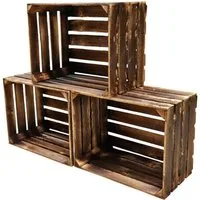 Teramico Holzkiste Obstkisten Geflammt Neu Dunkel 50 x 40 x 30cm 3 X, Vintage Obstkiste