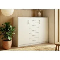 Home Collective Kommode mit 5 Schubladen und 2 Türen in matter Ausführung, Kommode 110cm breit (mit hochwertigen Polymergriffen, aus laminierter Platte gefertigt, Metallrollen mit Auszugsstopp), Holz Schrank Sideboard Highboard Kommode mit Schubladen