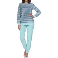 Normann Pyjama Damen Frottee Schlafanzug mit Bündchen in elegantem Streifendesign
