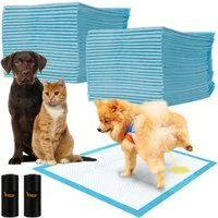 Purlov Hundematte Hygieneeinlage 60x60 cm Pipiunterlage, Vliesstoff, wasserdicht, mit 30 Kotbeuteln