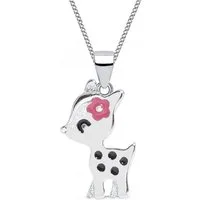 Goldene Hufeisen Kette mit Anhänger Waldzauber Echtsilber Halskette mit Rehkitz für Kinder (2-tlg), 925 Silber (Sterlingsilber), Hypoallergen