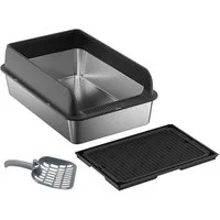 GarveeMore Katzentoilette Edelstahl Katzenstreu Box mit Deckel Anti-Leckage