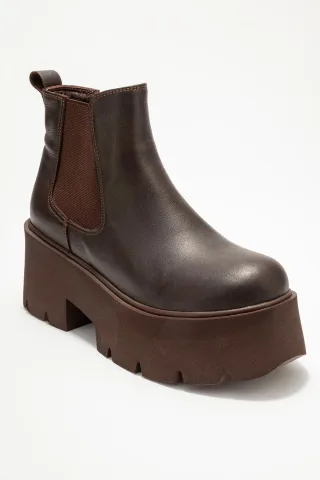 Clen Leder-Plateaustiefelette Chelsea