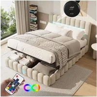 Gdood Polsterbett Stauraumbett Doppelbett LED (Type-C + USB, Hydraulisch hebbarer Stauraum), Mit Bettkasten, LED-Beleuchtung, USB-Anschluss, 180x200 cm