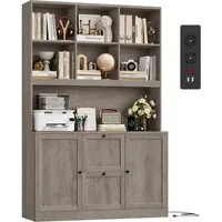 Homfa Bücherregal 182 cm Aktenschrank Mehrzweckschrank, mit Steckdose, 2 Türen und 2 Schubladen für Hängemappen, Artisan Eiche