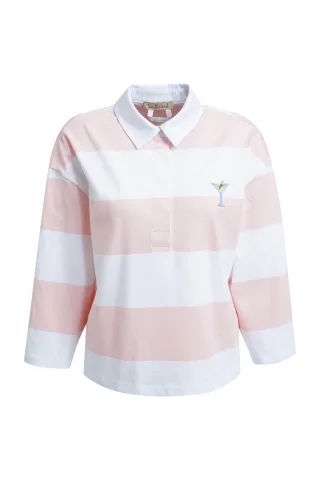 Smith&Soul - Boxy cropped Polo T-shirt Blockstriped powder rosã© - Gr. - L