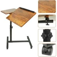 JEOBEST Laptoptisch Beistelltisch Mit Rollen, C-förmiger Couchtisch mit Holzplatte, (1-St) Höhenverstellbar 58 - 90 cm, 0-360° Neigbar
