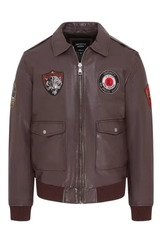 Braune Bomberjacke aus Leder für Herren G-1 mit Fliegerkragen – Maverick