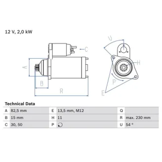 Bosch Anlasser 2,0 kW Toyota Cressida Dyna Hiace Hilux Land VW Taro