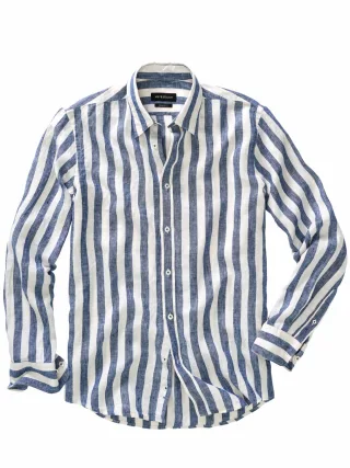 Mey & Edlich Herren Mediterranes Streifenhemd Blau 100 % Leinen
