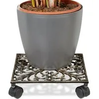 relaxdays Blumentopfuntersetzer Pflanzenroller Gusseisen, quadratisch