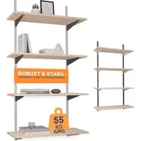 BOOMET Wandregal Regal Bausatz weiß/schwarz, 80 12-tlg., Wandboard Bücherregal Hängeregal Leimholz Holzboden