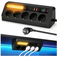 Luckice Tischsteckdosenleiste mit 5 Steckdosen,Eck-Steckdosenleiste Mehrfachsteckdose 9-fach (Ein-/Ausschalter, USB-Anschlüsse, 4 USB-Ports (PD 35 W & 20 W), LED-Statusanzeige, mit Schalter, Steckdosenleiste 5-fach, mit USB, mit Kindersicherung, Schu