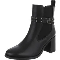 Ital-Design Modischer Stiefel mit Nieten und elastischen Einsätzen Chelseaboots (90648994) Blockabsatz Stiefeletten in Schwarz