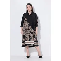 Ulla Popken Maxikleid Midikleid Lyocell A-Linie Stehkragen 3/4-Arm