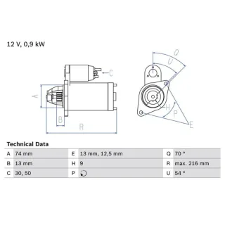 Bosch Anlasser 0,9 kW Mini Mini + Cabriolet 0986018830