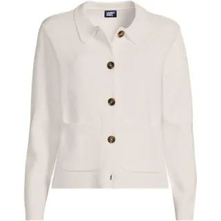 Feinstrick-Jacke aus Baumwolle, Damen,  Weiß, Baumwolle, by Lands' End