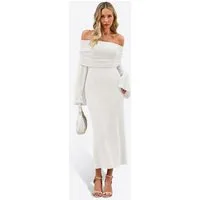 Imily Bela Strandkleid Damen Schulterfrei Strick Maxi Trompetenärmel Sexy Bikini Cover-up (Packung, 1-tlg., 1per-Pack) gehäkelt in Unifarbe