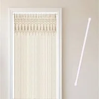 Cozyor Türvorhang Makramee 132 x 200 cm Boho Vorhang Fenstervorhang Raumteiler (1 St), Schlaufen, Baumwolle, mit Vorhangstange ohne Bohren beige, Wandteppich Wandbehang