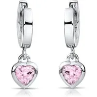 Materia Paar Creolen Kinderohrringe Zirkonia Herz Rosa SO-389, aus 925 Sterling Silber, rhodiniert