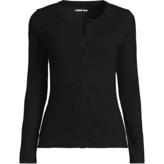 Rippshirt mit durchgehender Knopfreihe für Damen, Damen, size: regular, Elfenbein, Elasthan/Baumwoll-Mischung, by Lands' End