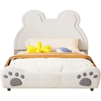 Flieks Polsterbett, Bärenform Kinderbett Doppelbett 140x200cm hautfreundlicher Samt-Stoff