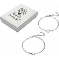KARMA Armband Set Freundschafts Armband 2er Set Herz Edelstahl (Herzarmbänder, Geschenk für Freundin oder Schwester), Damen 16+4cm, Verstellbar Geschenk