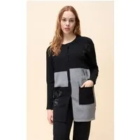 Passioni Longstrickjacke im Color Block-Design mit Strassdetails