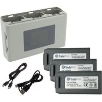Trade-Shop 4in1 Set: 3x Akku + 3-fach Ladegerät passend für DJI Mini 4K Zubehör Drohne (mit Powerbank und SD-Speicherkartenaufbewahrung / Anschluss über USB-C)