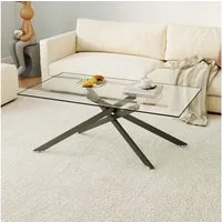 STILVORA Couchtisch aus gehärtetem Glas rechteckiger Sofatisch mit geformte Metallbeine (Kaffetisch aus robustem Sicherheitsglas, hohe Stoßfestigkeit sowie Langlebigkeit), harmonisch in minimalistische oder zeitlose Einrichtungsstile