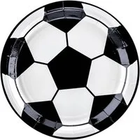 partydeco Pappteller, Pappteller 18cm Fußball 6er Set weiß / schwarz