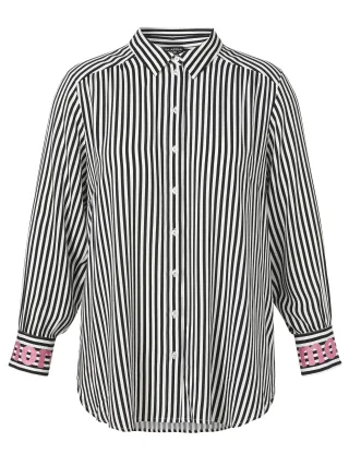 VIA APPIA DUE - Bluse Hemdkragen 1/1 Arm Druck Stickerei schwarz multicolor - Gr. - 48