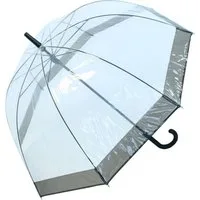 HAPPY RAIN Stockregenschirm Glockenschirm durchsichtig transparent mit Borte, durchsichtig