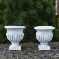gartendekoparadies.de Pflanzkübel 2 Pflanzvasen Steinguss Set 39 cm je 27 kg (2er-Set), Frostsicher