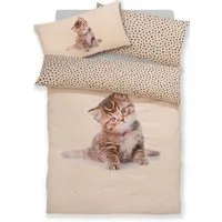 OTTO home Bettwäsche Lyki, Microfaser, 2 teilig, ab Größe 135x200 cm, 100% Polyester, Katze, Pferd, Löwe, Pinguin