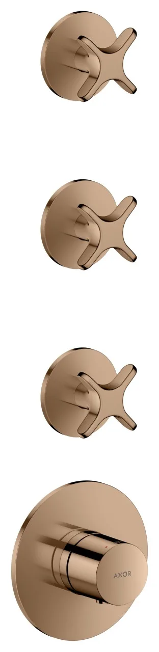 Hansgrohe Thermostatmodul Unterputz AXOR One für 3 Verbraucher mit Kreuzgriff polished red gold, 48 48713300