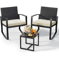 Blishom Balkonset Schaukelstuhl Set 3-teilig, Gartenmöbel Bistro Set, 3-tlg. Sitzgruppe Schaukelstuhl, abnehmbare Sitzauflagen, platzsparend