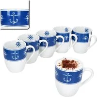 MamboCat Becher Ahoi 6x Kaffeebecher 280ml Porzellan-Tassen 6 Pers Tee Kakao nautisch, Porzellan