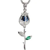 ELLAWIL Kette mit Anhänger Halskette mit Blumen Anhänger blau Rose Kette Venezianerkette (Kettenlänge 40 cm, verlängerbar um 6 cm, Edelstahl), inklusive Geschenkschachtel