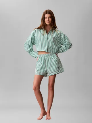 CK GRAPHIC CROPPED POPLIN SHIRT PENNY STRIPE MARDI GRAS GREEN - Gr. - L