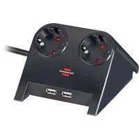 Desktop-Power Steckdosenleiste 2-fach schwarz (glänzend), 1,8 Meter, 2x USB-A